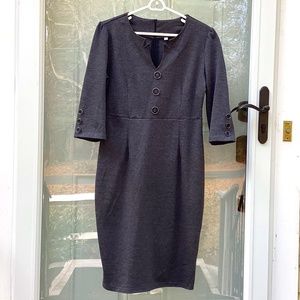 NWOT!, Dark Gray 3/4 sleeve dress, black/silver buttons, size M